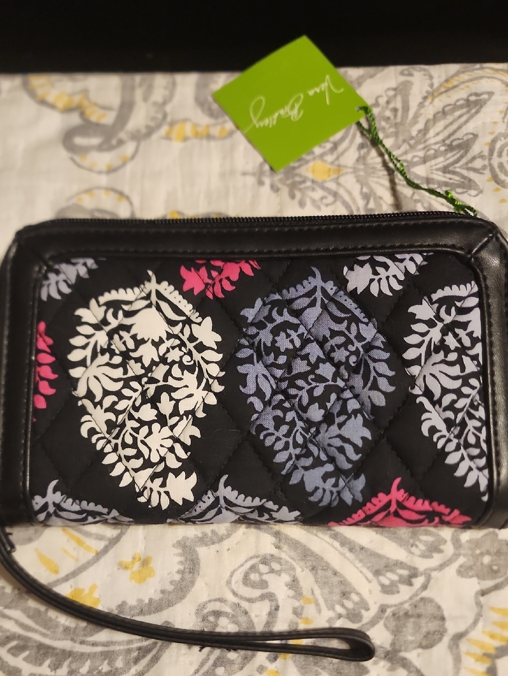 Vera Bradley Quilted Northern Ligjts Wristlet with Pink & Gray Floral Motif - Picture 3 of 5